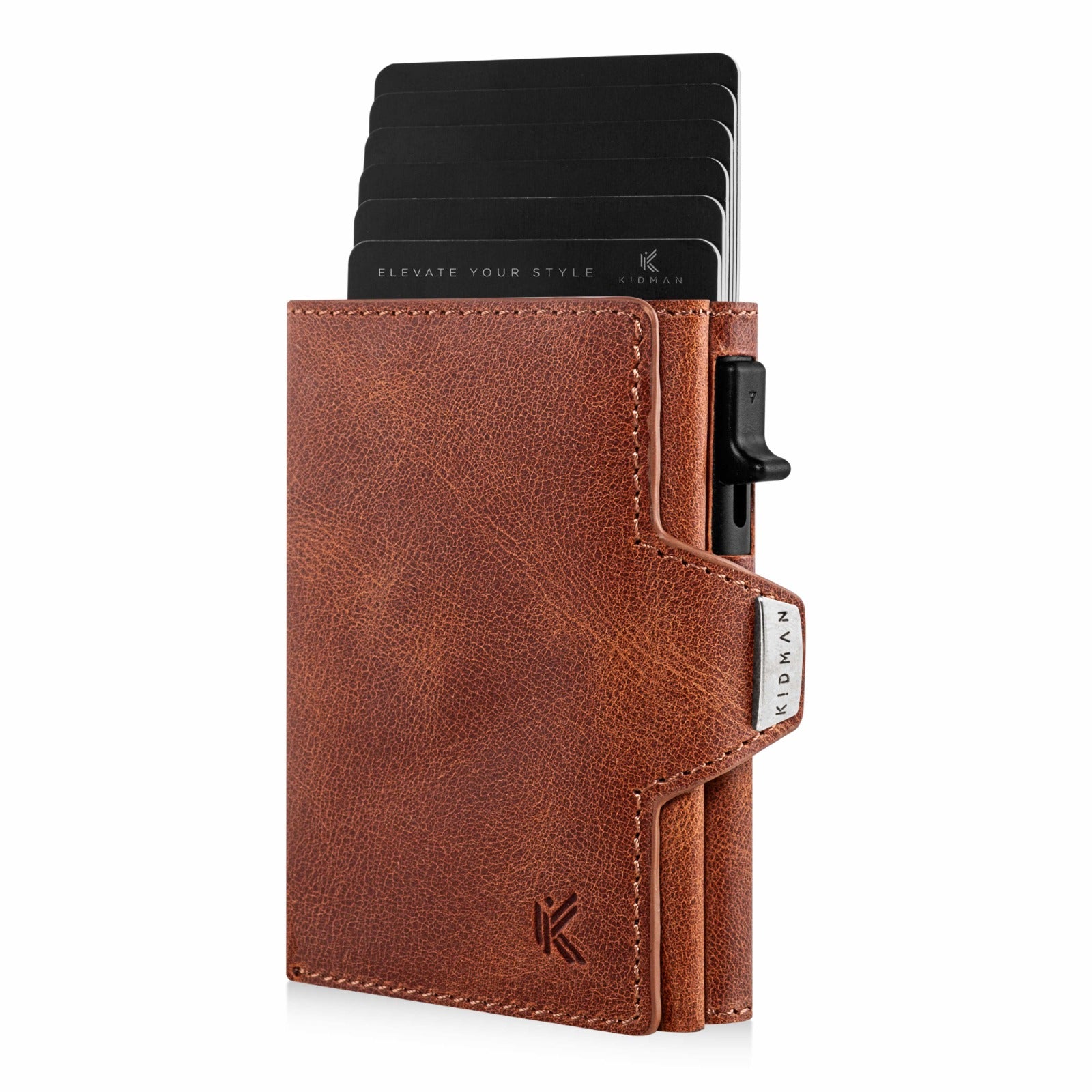 KIDMAN Icarus, Slim Wallet, braun, echtes Leder, Alucase mit Flip Funktion