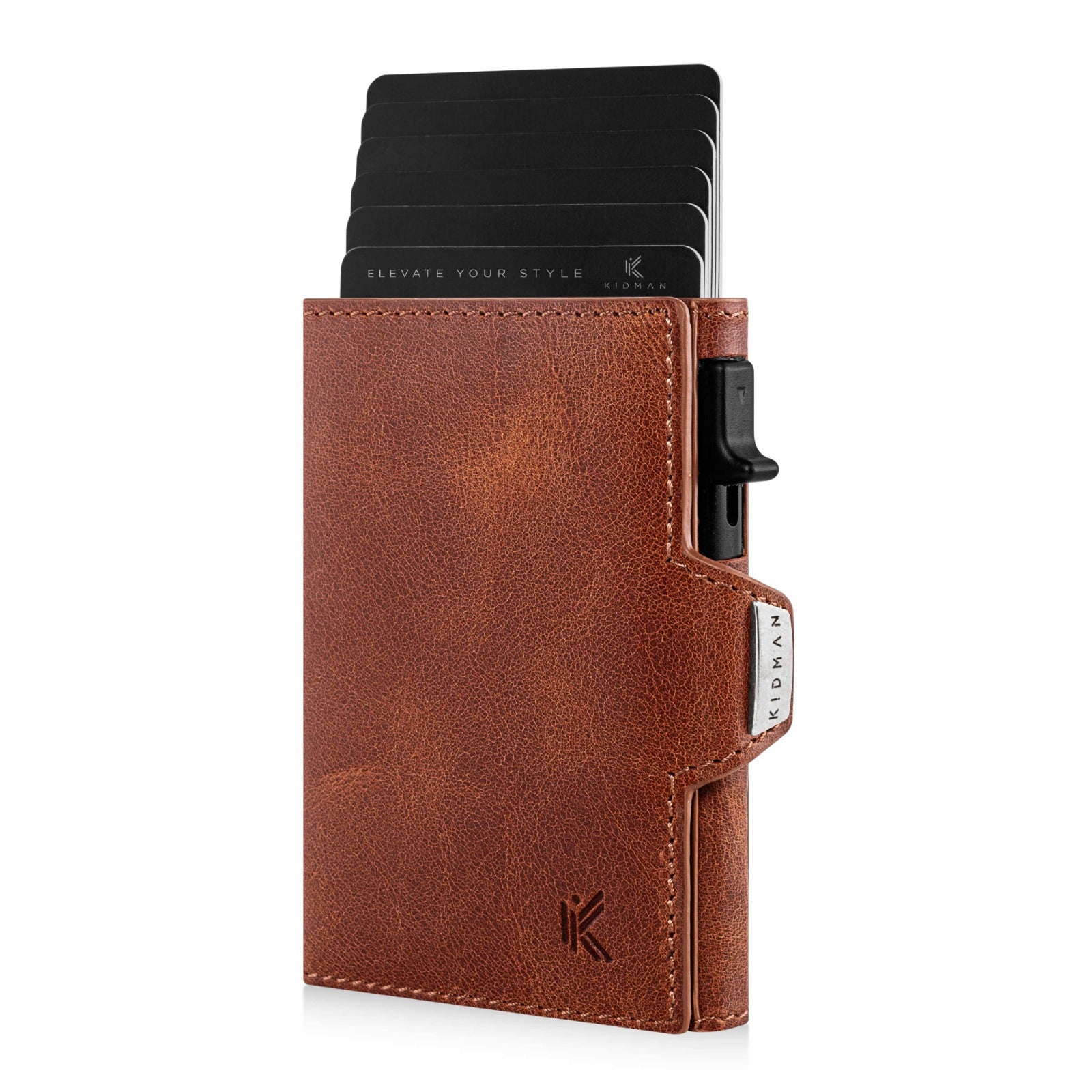 KIDMAN Phoenix, Slim Wallet, braun, echtes Leder, Alucase mit Flip Funktion